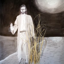 Jesus Walking Through the Reeds Under a Full Moon